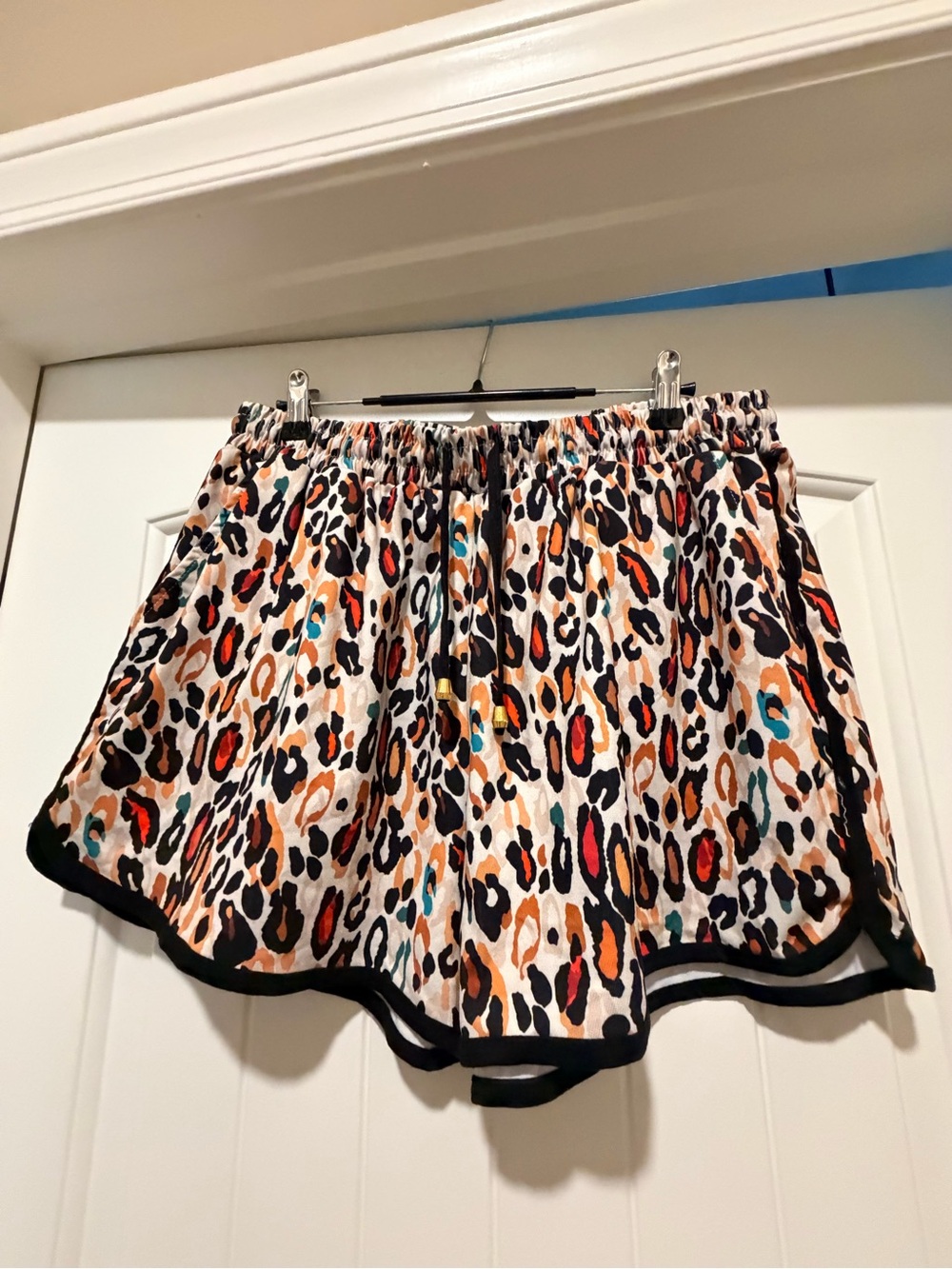 Leopard Print Athletic Shorts with Elastic Waist - Cream Base